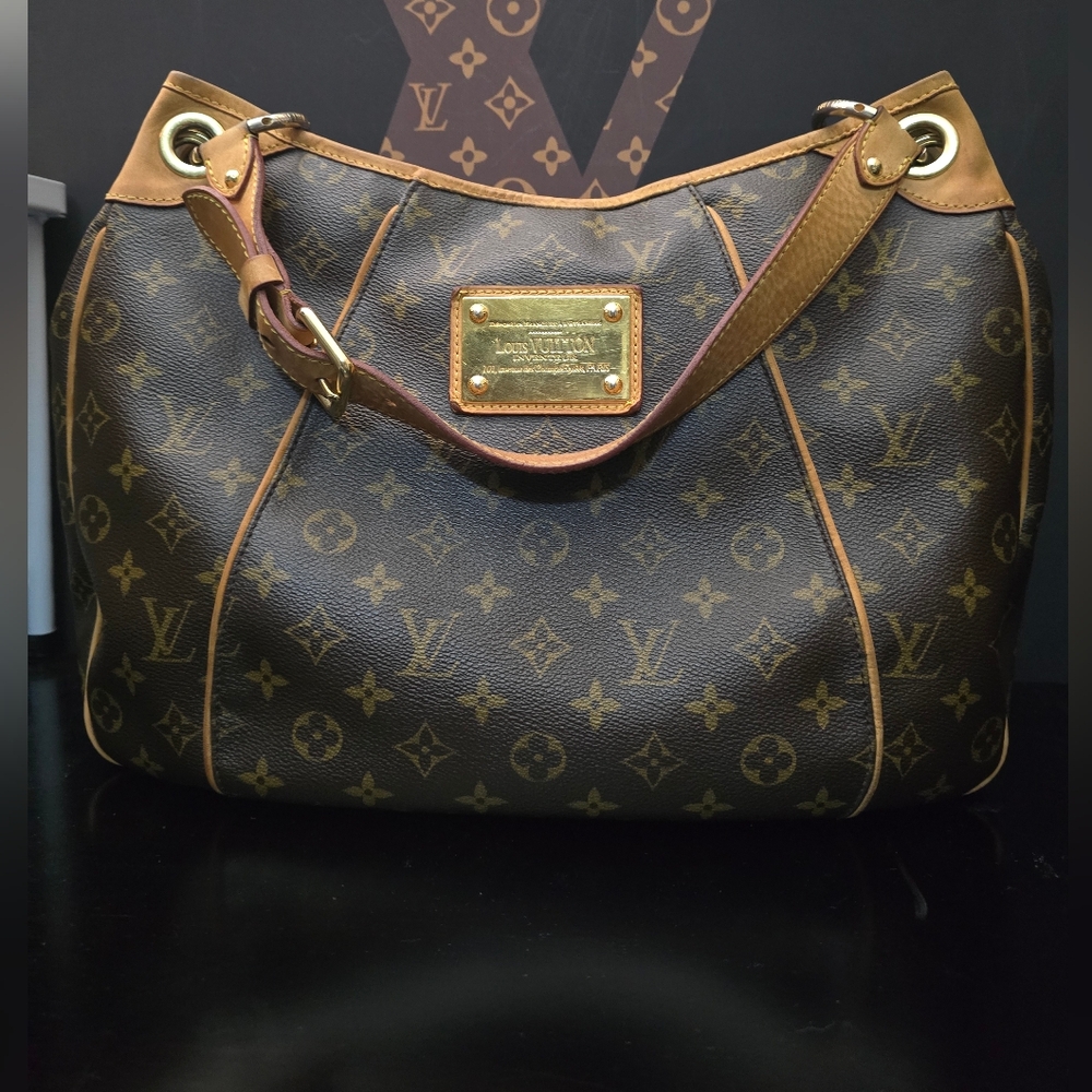 Louis Vuitton Brown Monogram Hobo Bag with Gold Accents